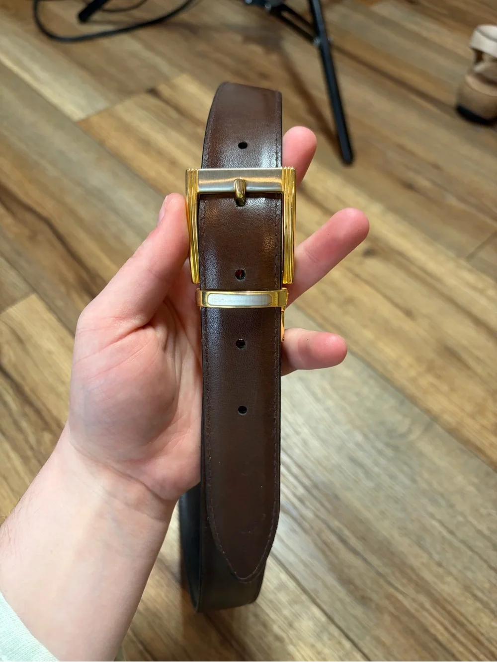 Vintage Trafalgar Reversible Leather Dress Belt Size 34/85 Gold Swivel Italy USA